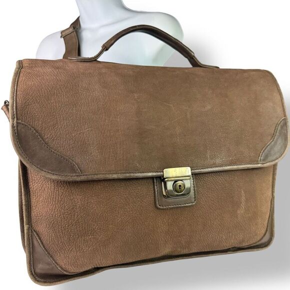Vintage Brown Leather Briefcase Messenger Shoulder Bag Multi Pocket Accordion - Picture 12 of 16